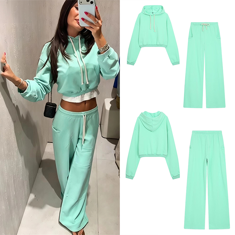 Street Fashion Women - Guobioziy Women's Fluorescent Crop Sweatshirt Set
