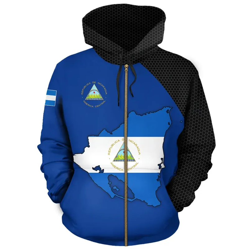 Vintage NI Nicaragua Flag Stre - Street Fashion Zip Up Hoodie 评论和价格