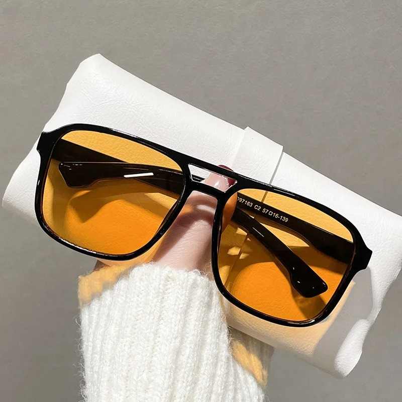 Square Double Bridges Sunglass - Street Fashion Glasses 评论和价格