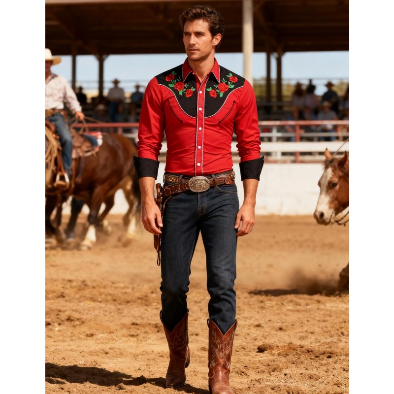 Men's Western Cowboy Shirt Lon - Street Fashion Dance 评论和价格