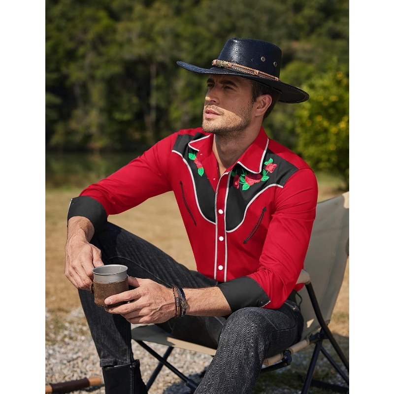 Men's Western Cowboy Shirt Lon - Street Fashion Dance 评论和价格
