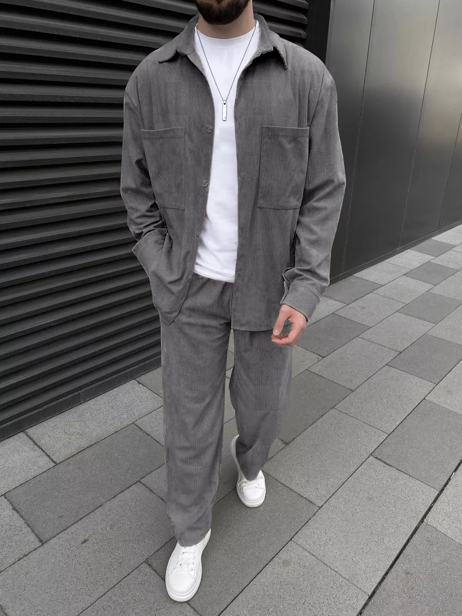 Men's Corduroy Two-Piece Outfi - Street Fashion Outfit For Men 评论和价格