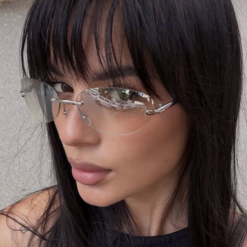 Rimless  Oval Sun Glasses for  - Street Fashion Glasses 评论和价格
