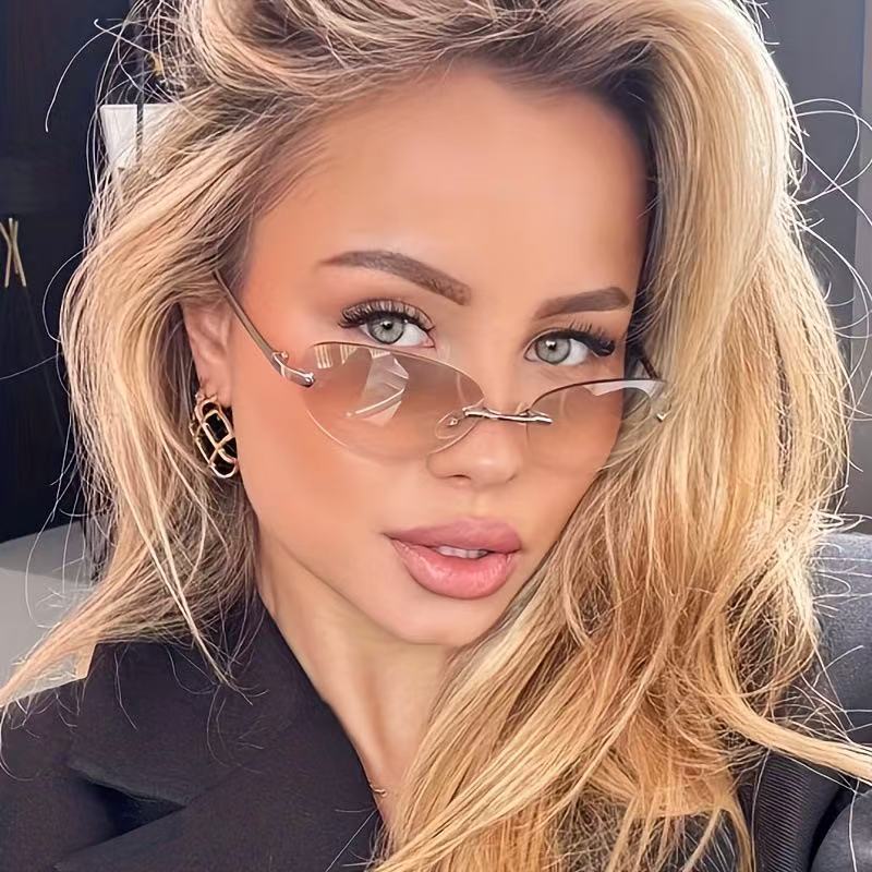 Rimless  Oval Sun Glasses for  - Street Fashion Glasses 评论和价格