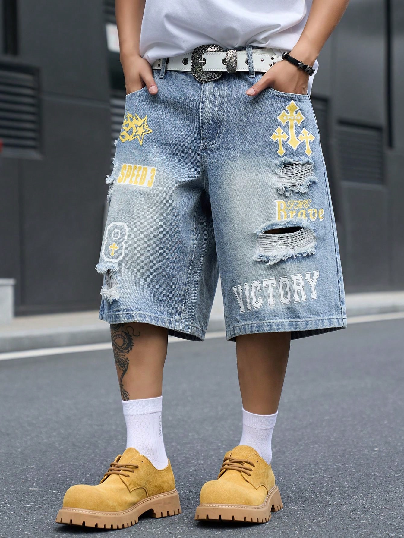 Men's Loose Fit Denim Bermuda  - Street Fashion Dance 评论和价格